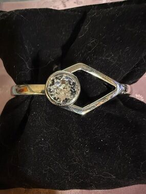 Chrome, plated CZ cuff bracelet with hinge